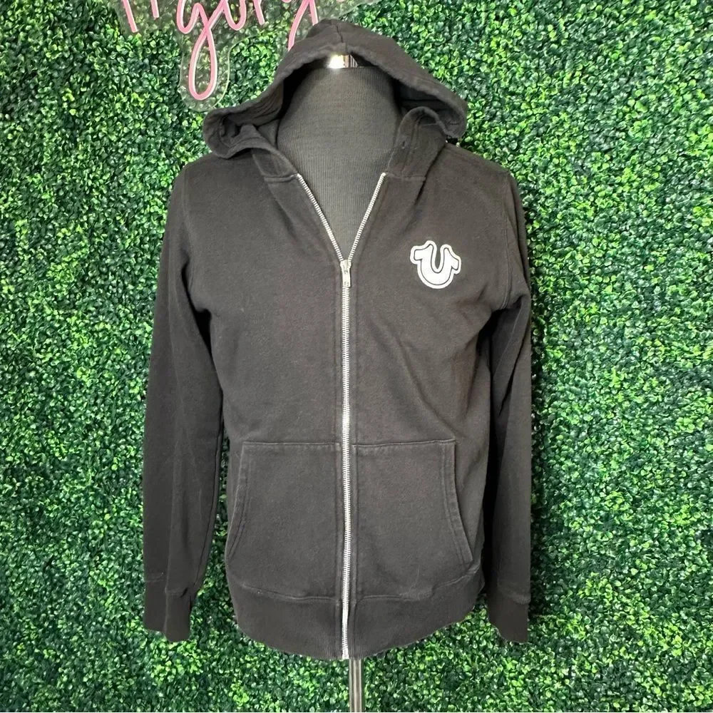 VTG Y2K True Religion Black Buddha Graphic Hoodie Sweatshirt Zip Up Sz L
